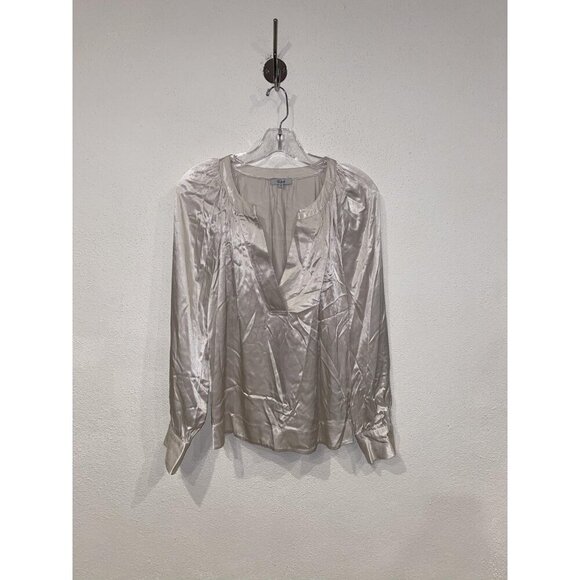 Rails Wynna Blouse Womens Medium Ivory Satin Long Sleeve Top Viscose Rayon Shirt - Picture 2 of 5